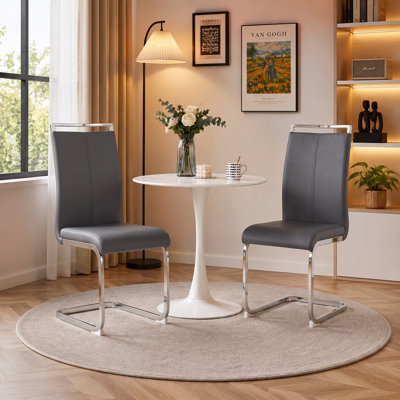 Chaises de salle à manger cantilever modernes en similicuir avec base chromée (paquet de 2)