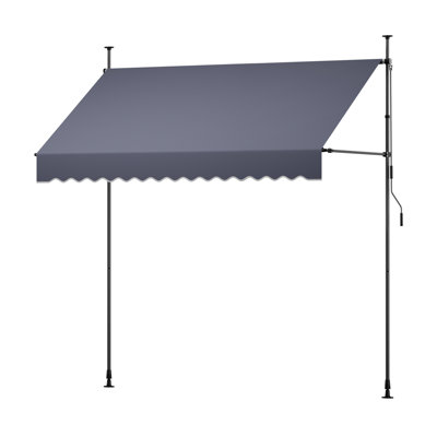 Auvent rétractable manuel, auvent de terrasse d'extérieur rétractable de 98 po, auvent de porte de patio à hauteur réglable avec manivelle pour cour, jardin, balcon, gris foncé