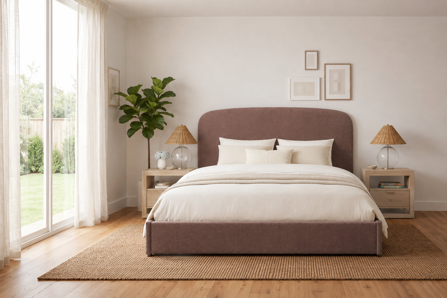 Mele Linen Upholstered Round Bed, Brown Velvet, King