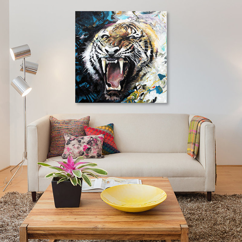 « tiger roar », impression sur toile, H 12 po x l 12 po x P 1,5 po, Toile tendue, Pas de tapis