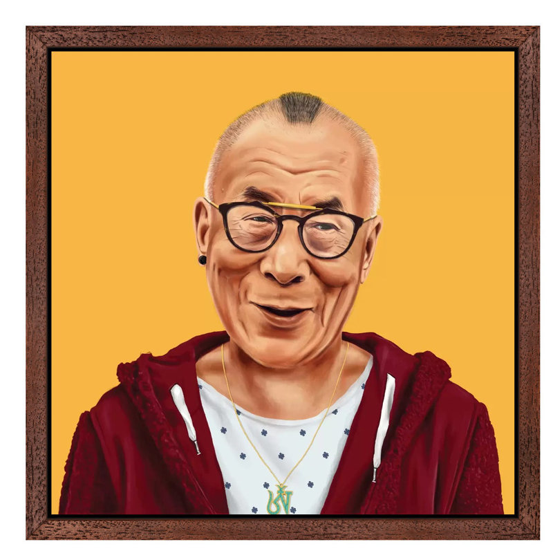 Dalai Lama by Amit Shimoni - Floater Frame Print on Canvas, 66.04 cm H x 66.04 cm W, Brown Framed