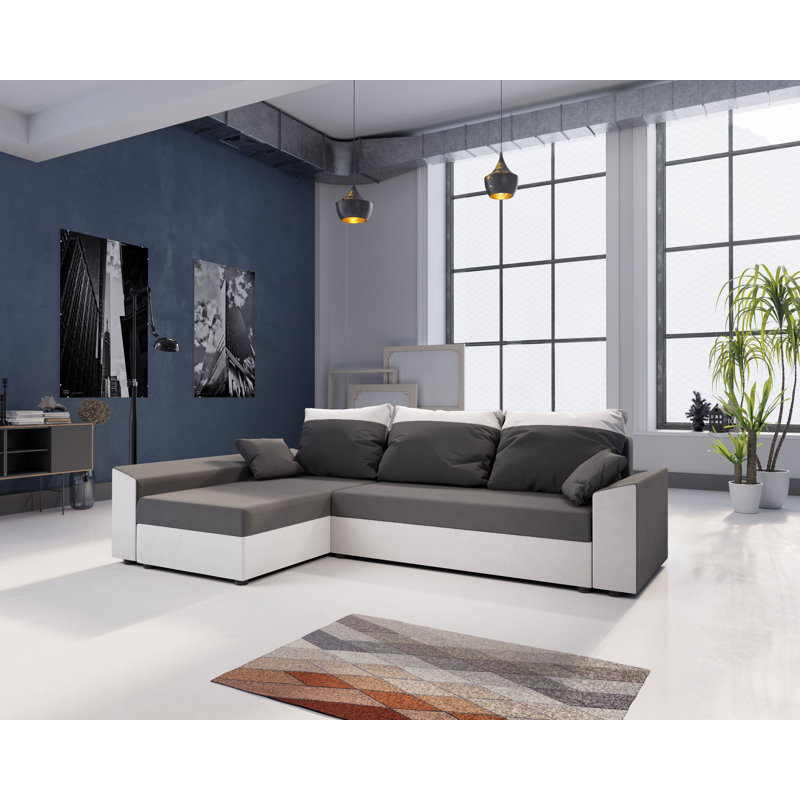 Stafon 3 Seater Corner Sofa , White /Dark gray - Rainbow27 /Rainbow31, Left -sided