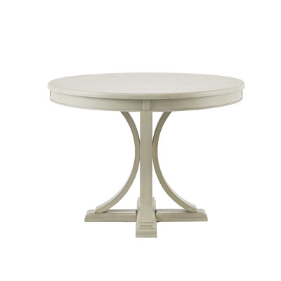 Table de salle à manger en bois massif 44 po, teinte crème antique, sièges 4-6, plateau en placage, pieds et pieds en piédestal, assemblage requis, outils disponibles