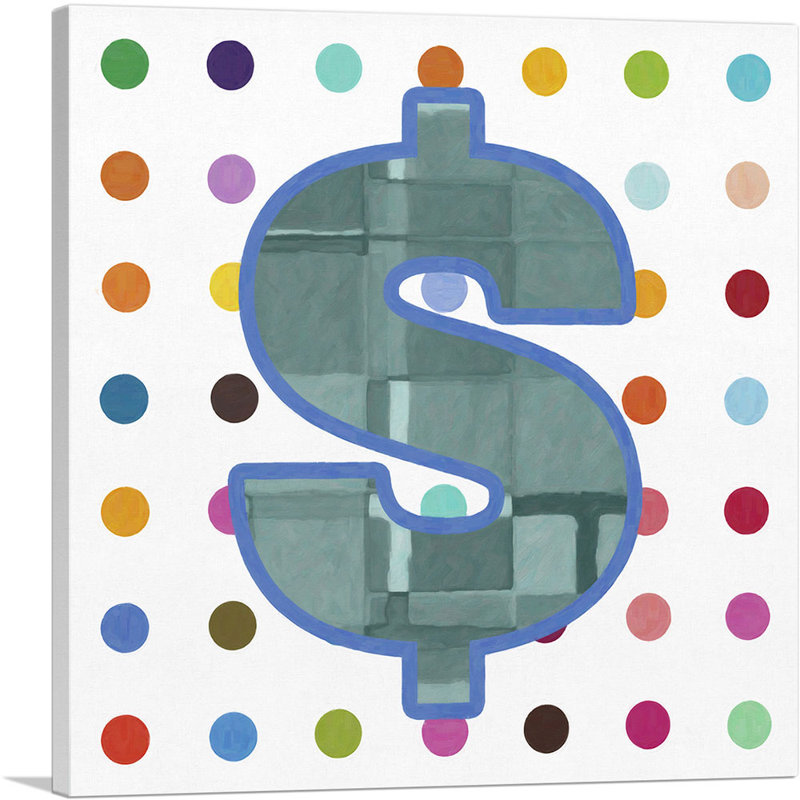 «Fun Polka Dots Dollar Sign», reproduction d'art textuel sur toile tendue, H 36 po x l 36 po x 1,5 po