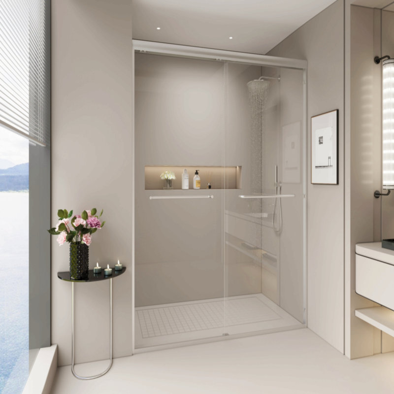 44-48 In. W X 72 In. H Double Sliding Shower Door, Semi-Frameless Bypass Bathroom Sliding Door With 1/4" (6Mm) Tempered Glass For Walk-In Shower