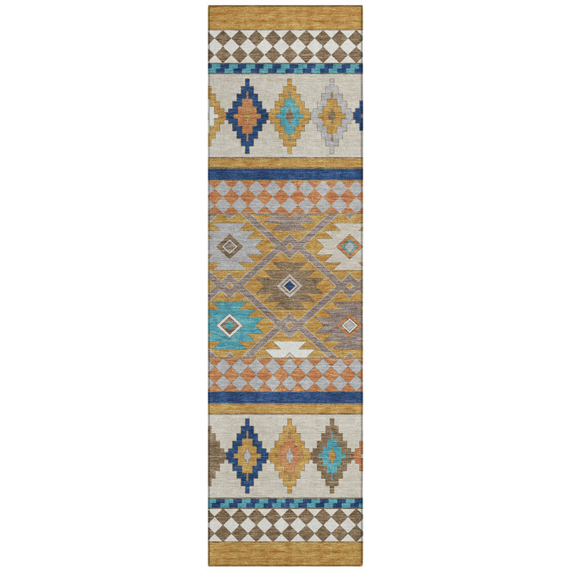 Machine Washable Indoor/Outdoor Chantille ACN2519 Southwest Rug, Gold, Runner 2'3" x 7'6"