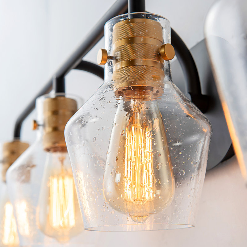 Annie Black and Gold Bathroom Dimmable Vanity Light Clear Seeded Glass Shade, 4