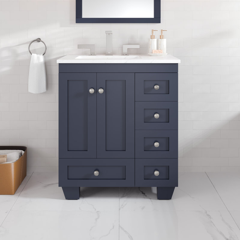 Acclaim 28 In. Dark Gray Single Sink Bath Vanity With Carrara Quartz Top And Undermount Porcelain Sink, Dark Gray