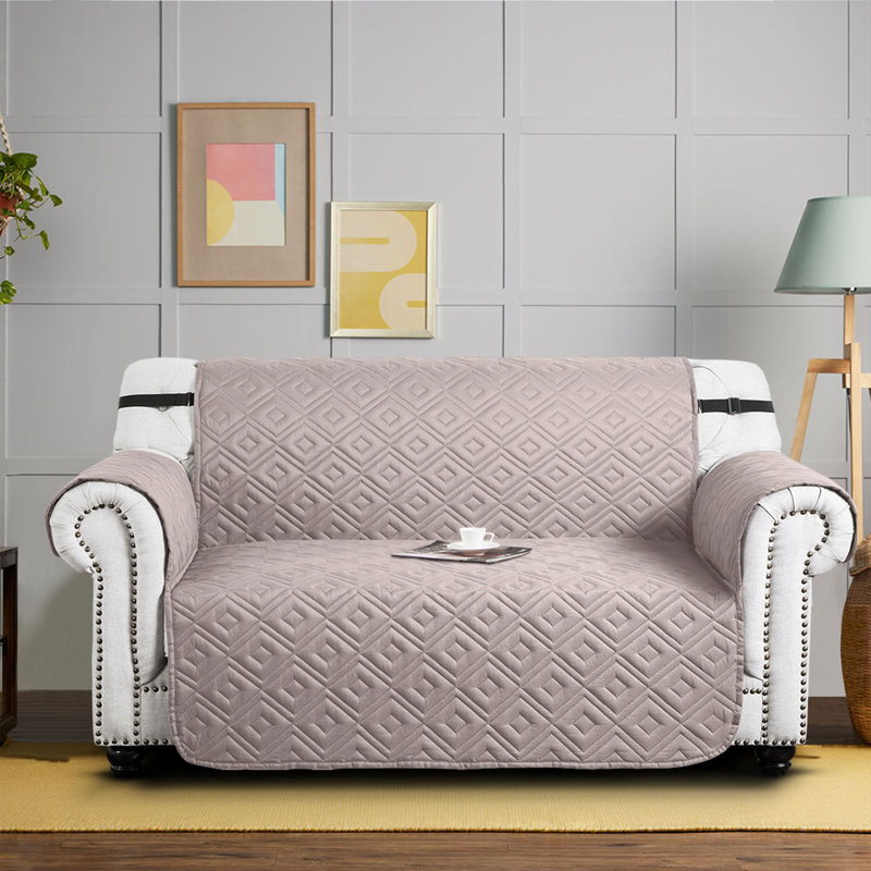 Microfiber / Microsuede Box Cushion Sofa Slipcover, 179cm H x 224cm W, Beige/Cream