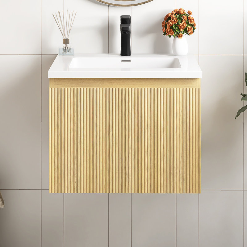 Meuble-lavabo mural 24 po MDF avec plateau en chêne jaune