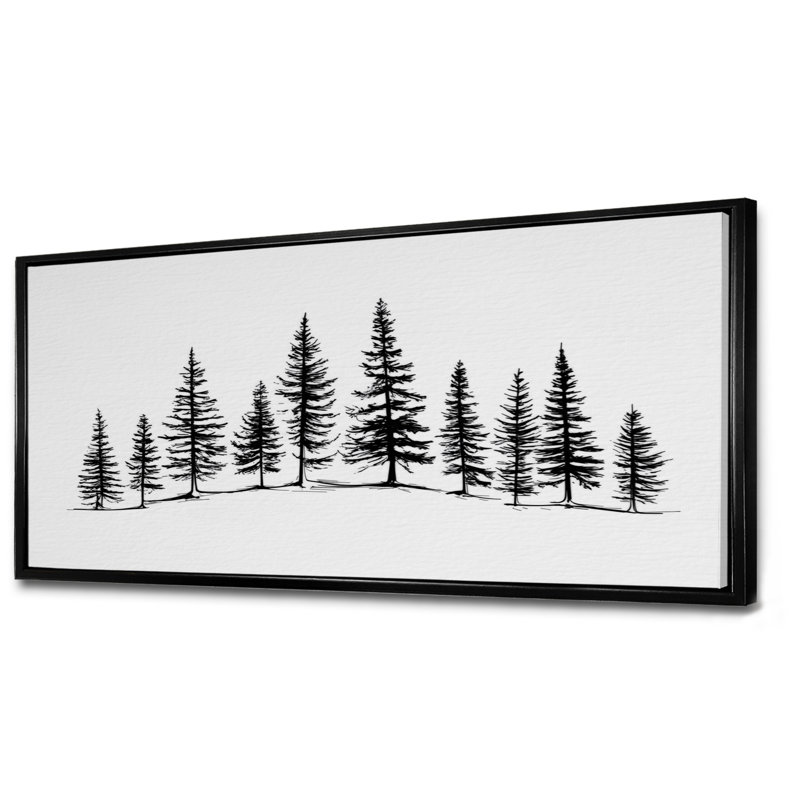 «Pine Tree Forest In Winter Wonderland», reproduction d'art sur toile Nature, H 28 po x l 60 po, Cadre flottant, Noir