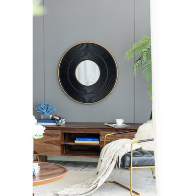 Miroir rond en fer doré avec cadre en fer, 31,5 x 1,2 x 31,5 po, couleur neutre pour la maison