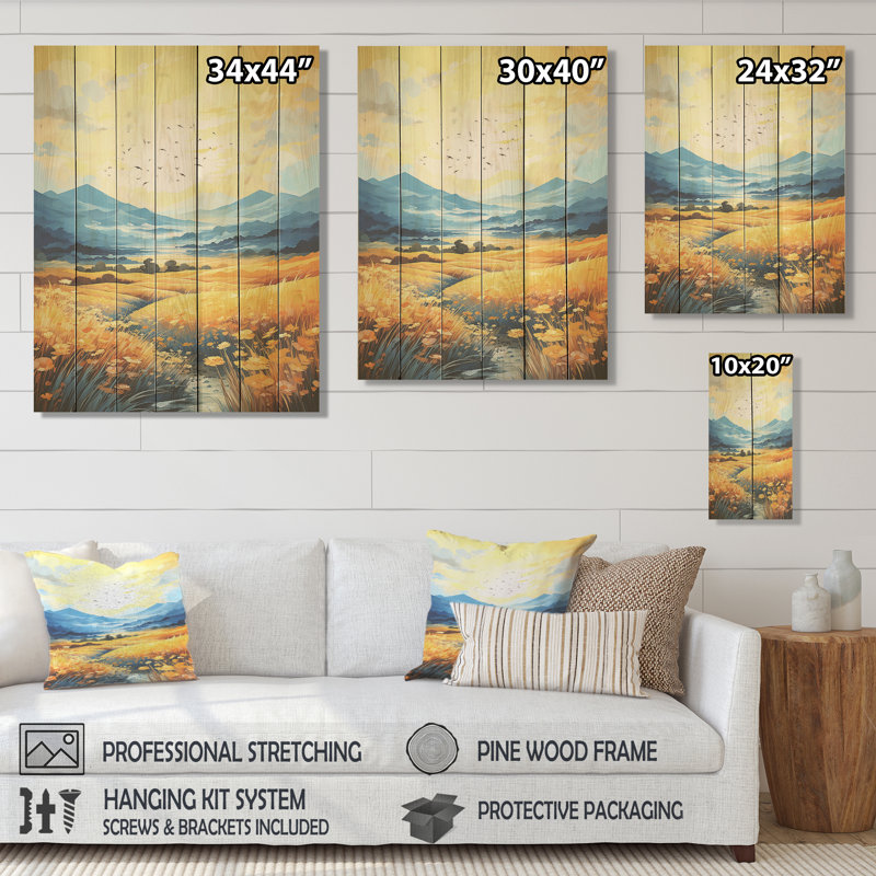 Grain Meadow Vista Sunset - prairie sur bois, H 32 po x l 24 po