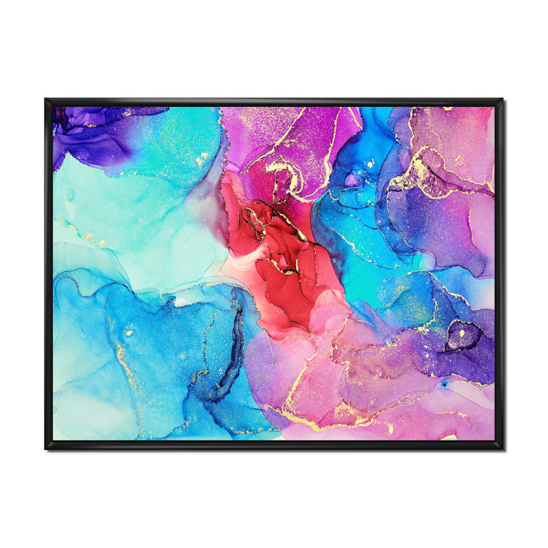 Turquoise luxueux, art abstrait fluide V - peinture sur toile, H 30 po x l 40 po x P 1,5 po, Cadre flottant noir