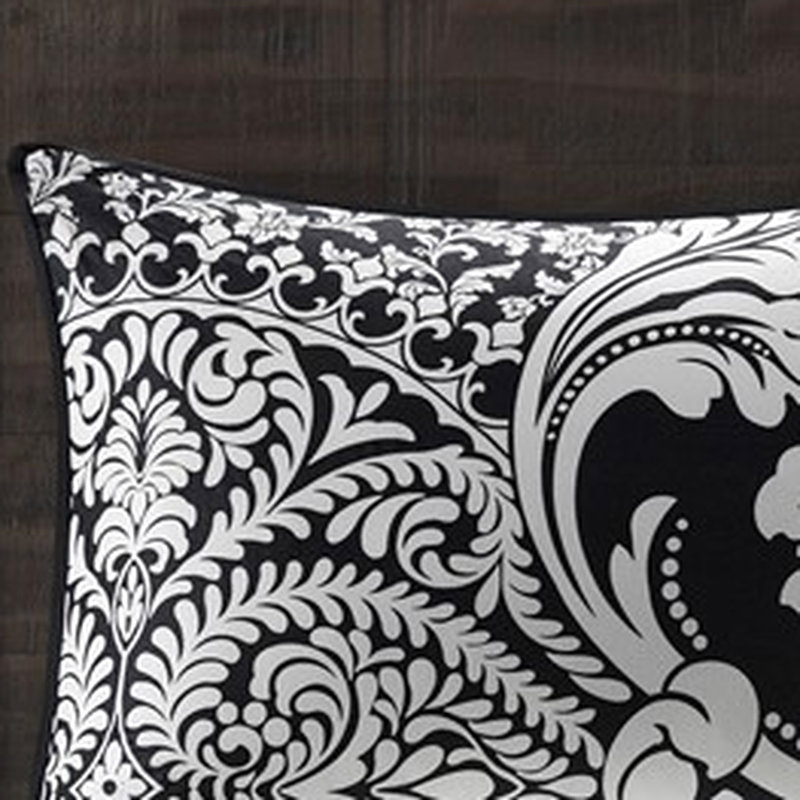 Grand édredon noir - 7 pièces. Coton complexe imprimé. Remplir. 2 taies décoratives, 3 coussins, 1 édredon, . Facile d'entretien et de couleur moelleuse, pièce noire. Motif élégant. Rembourrage. Option lavable à la machine