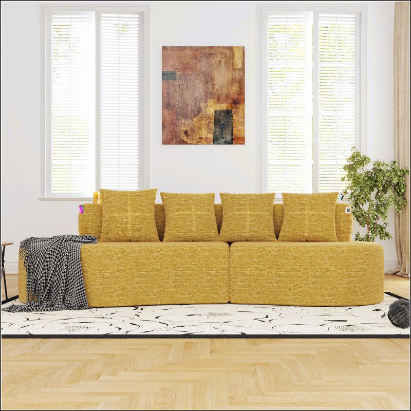 Canapé modulaire courbé moderne modulaire à 3 places minimaliste et élégant, Jaune moutarde