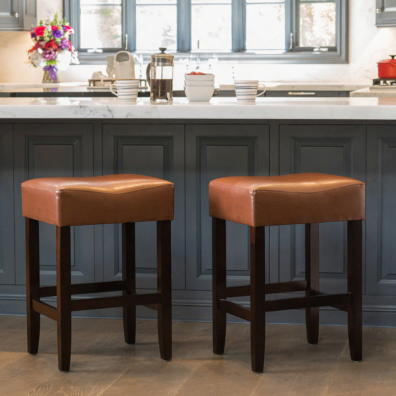 Tabouret de comptoir sans dossier, Similicuir brun cognac
