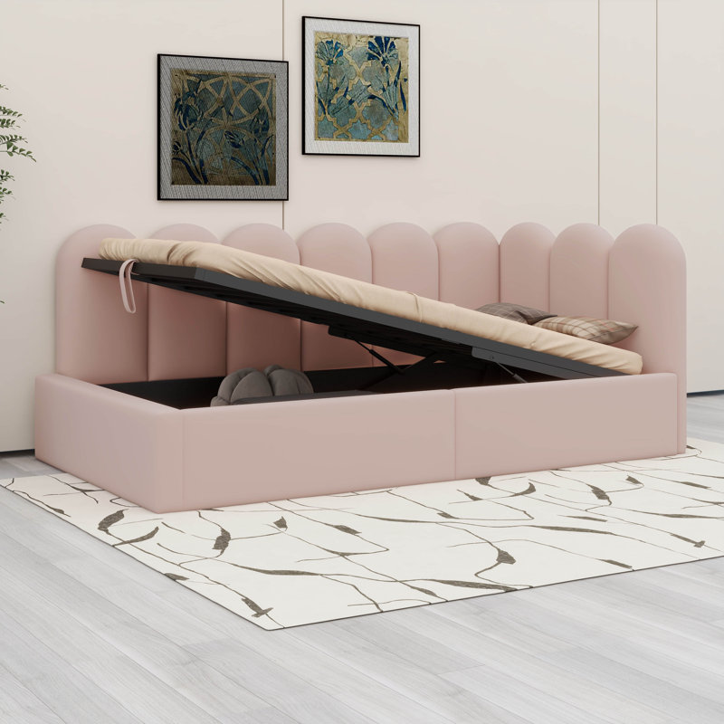 Upholstered Daybed Bed With Storage,Ottoman Bed Twin Size Single Sofa Bed, Daybed With Hydraulic Storage Bed Frame, Pink