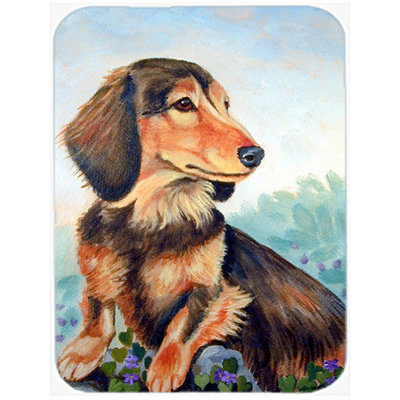 Longhaired Dachshund Glass Cutting Board