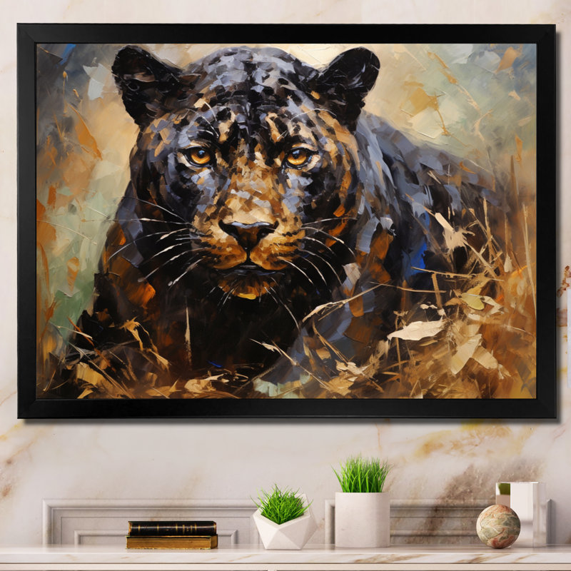 «Bevash Gold Panther Presence», reproduction sur toile, H 16 po x l 32 po x P 1 po, Cadre simple noir