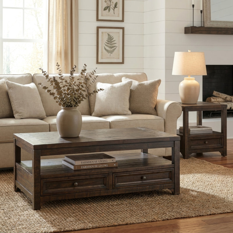 Table basse avec rangement en bois massif Atlai
