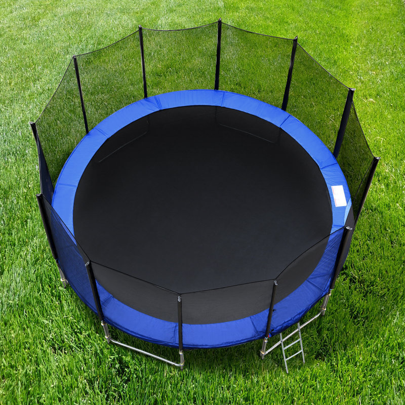 Coussin de trampoline pour trampoline, coussin de cadre rond à ressorts de sécurité imperméables, sans trou pour poteau, Bleu