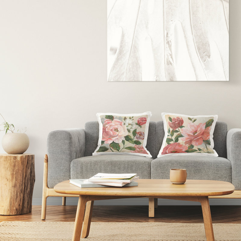 Ensemble de 2 coussins décoratifs à imprimé fleurs roses printanières, par Nan