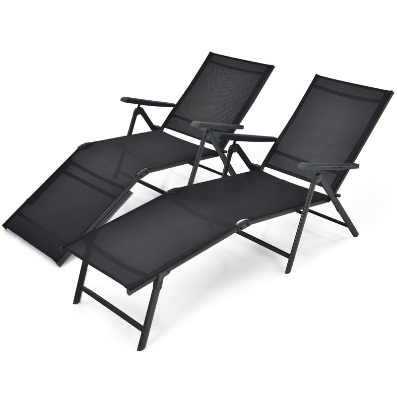Kemyra Outdoor Metal Chaise Lounge, Black, 2 Pieces