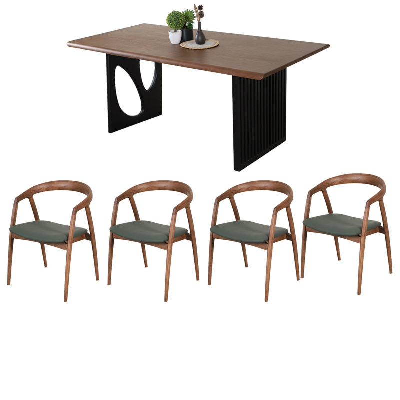 Combinaison de chaise de salle à manger en bois de frêne massif, Brun, H 29,53 po x L 62,99 po x l 33,46 po