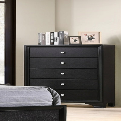 1pc Modern Glam Style Champagne Finish Glam Five Drawer Chest Embossed Crocodile Pattern Wooden Bedroom Furniture