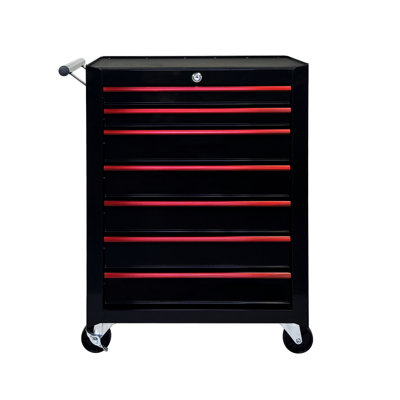 Coffre à outils roulant en métal avec 7 tiroirs, armoire à outils à 7 tiroirs avec glissières à roulement à billes de 20 po, rangement pour boîte à outils en acier | 20,80 po x 13,00 po x 28,90 po | Acier | Coffre à outils | Noir
