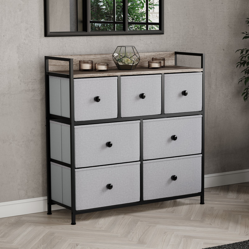 Chorley 7 Drawer Fabric Drawer Chest UKFR Certified, Beige/Grey