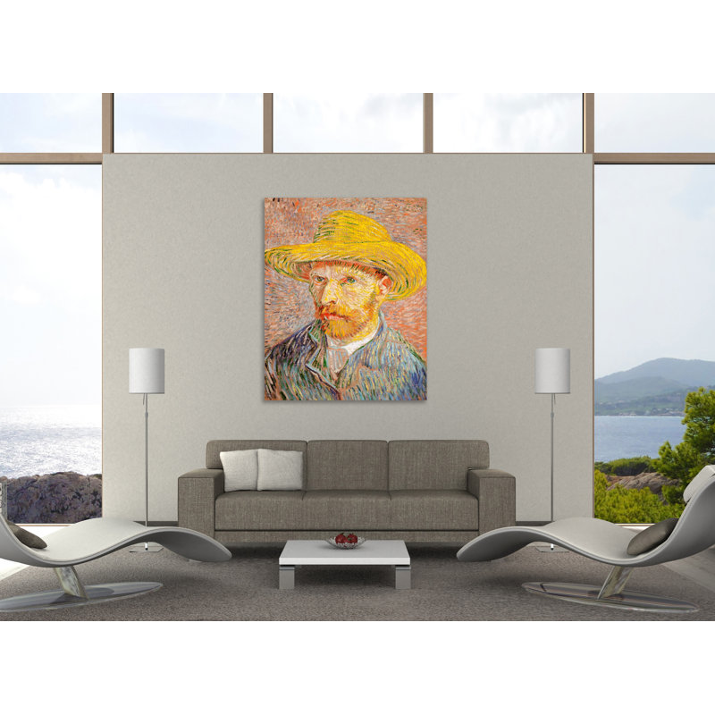 Autoportrait avec un chapeau de paille par Vincent Van Gogh - impression sur toile tendue, H 15 po x l 12 po x P 1,5 po