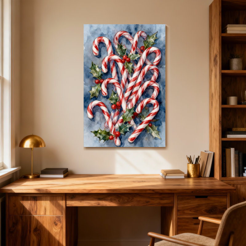 Motif de Noël avec des cannes de bonbon et des baies de houx, H 36 po x l 24 po