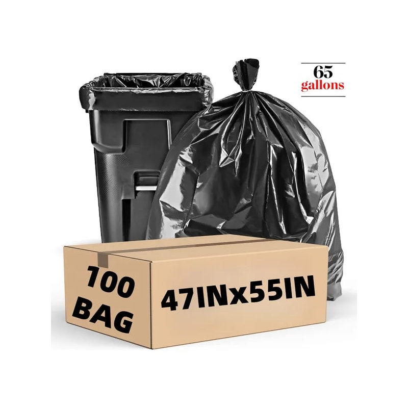 Extra Thick 65+ Gallon Trash Bags Heavy Duty - 100 Count Black Tear-Resistant Garbage Bags for Outdoor Waste, Leaf Cleanup, Camping - High Density & Weatherproof