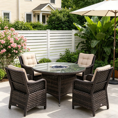 5-Piece Outdoor Aluminum Fire Pit Set With CSA Certified Round Table & Triple-Weave Armchairs