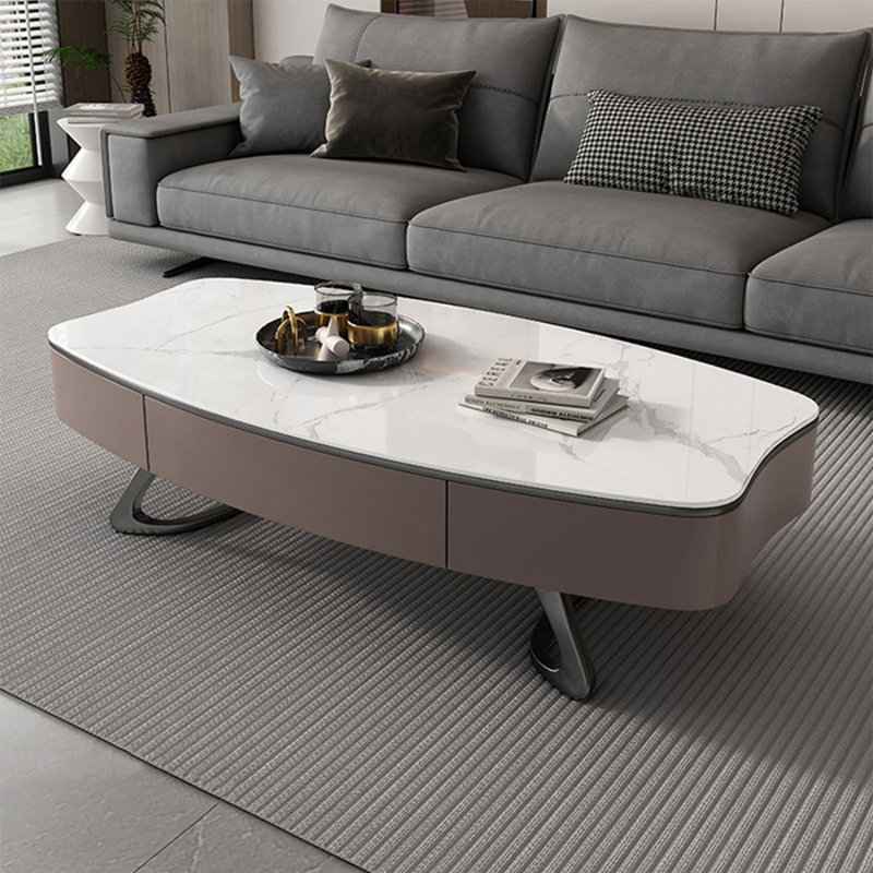 Table basse en acier inoxydable et blanc, H 15,75 po x L 51,18 po x l 27,56 po