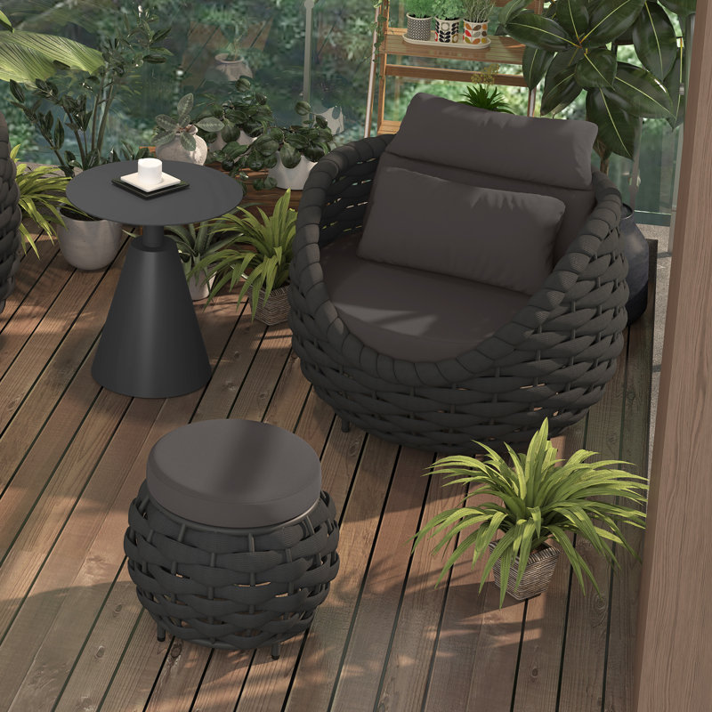 Chaise longue et repose-pieds d'extérieur pour 1 personne avec table basse et ensemble 3 personnes