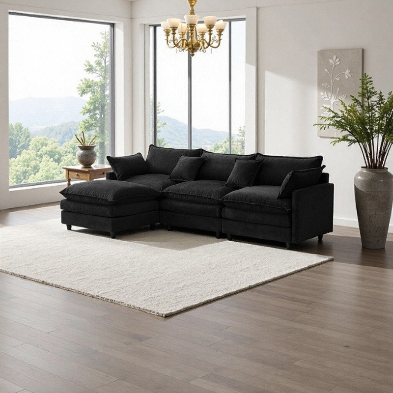 Canapé modulaire en L avec repose-pieds et canapé modulaire de 105 po Classic, Noir