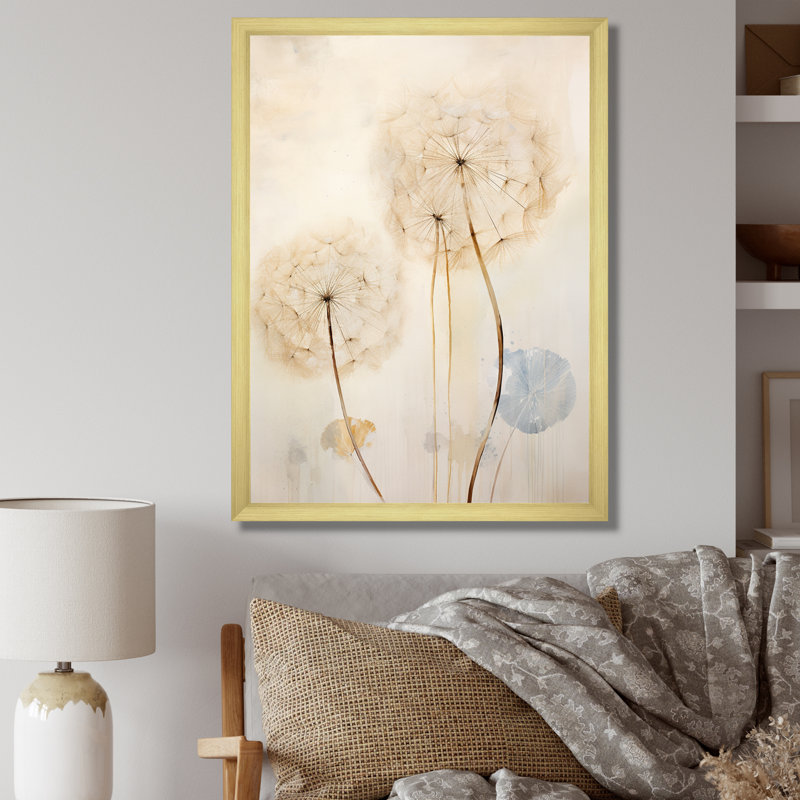 Dandelion Mute Tone IV sur toile, Cadre doré simple, H 32 po x l 16 po x P 1 po
