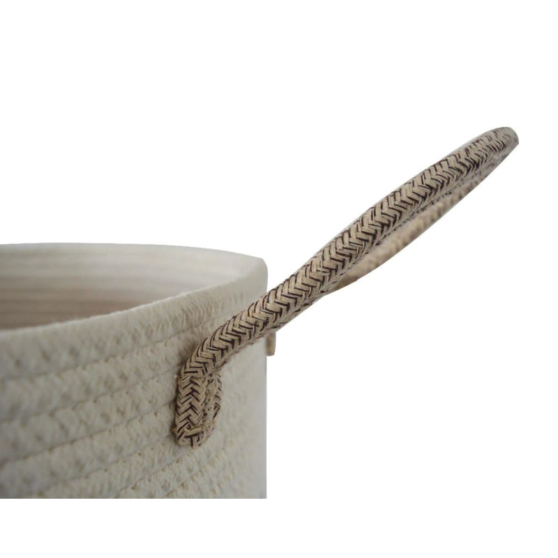 Large White And Beige Woven Collapsible Eco Friendly Laundry Basket 15 X 13 Inches