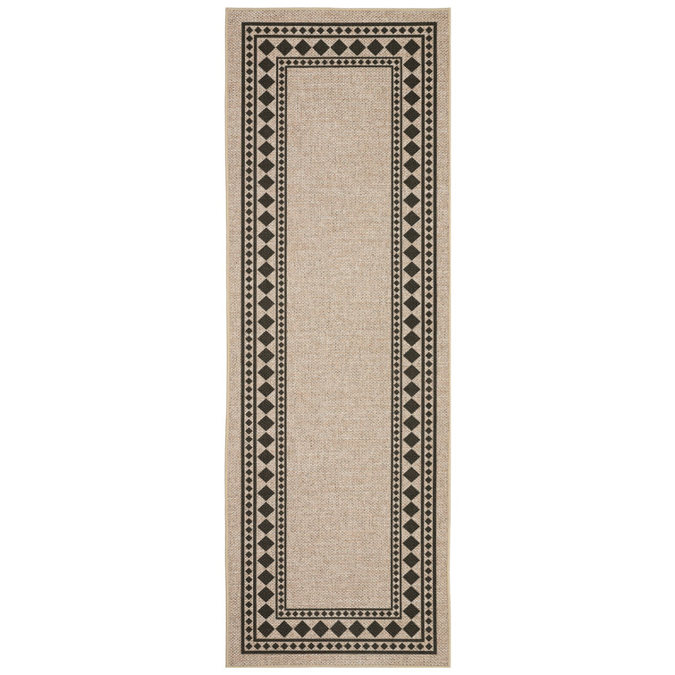 Modern Easy Jute Rug Machine Washable Geometric Bordered Indoor Outdoor Carpet with Non-Slip Backing, Non-Shedding Floor Cover for Backyard, Bedroom, Patio