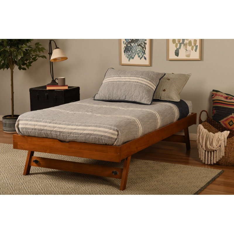 Alhamdi Solid Wood Pop Up Bed with Mattress, Barbados/Linen Stone