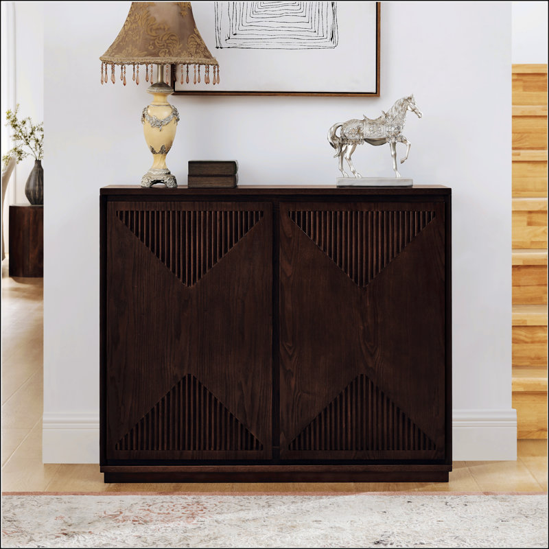 Mid Century Modern V-Shape Storage Cabinet, Narrow Sideboard With Multi-Functional Design For Living Room And Kitchen.