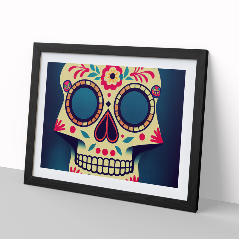 Mind Blowing Floral Sugar Skull - Framed Print, 34cm H x 46cm W, Black Framed