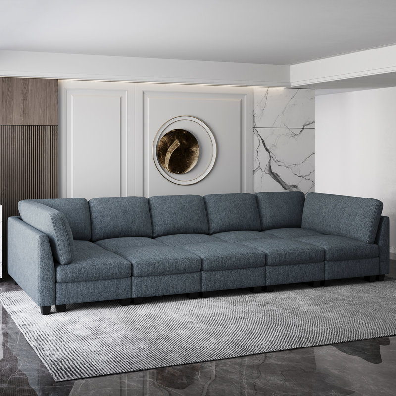 Canapé-lit modulaire 5 places, canapé-lit rembourré Frostvelvet, Mélange de polyester bleu