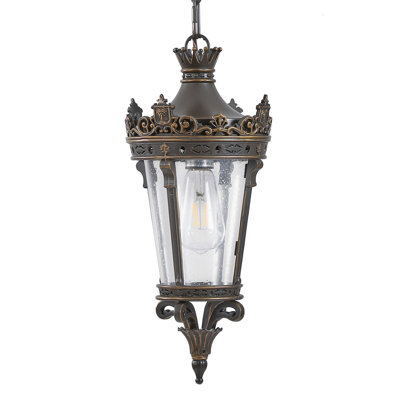 Antique Crown Outdoor Hanging Lantern, Waterproof Vintage Pendant Light with Ornate Metal Design