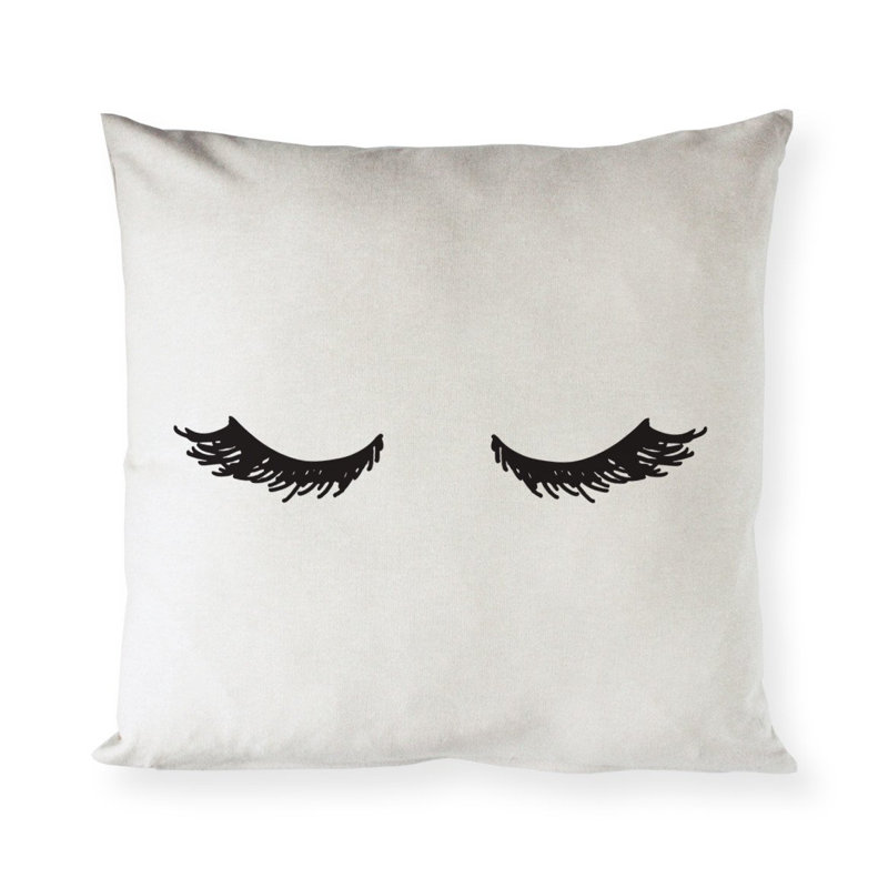 16'' Square Cotton Canvas Closed Eye Lashes Throw Pillow Cover