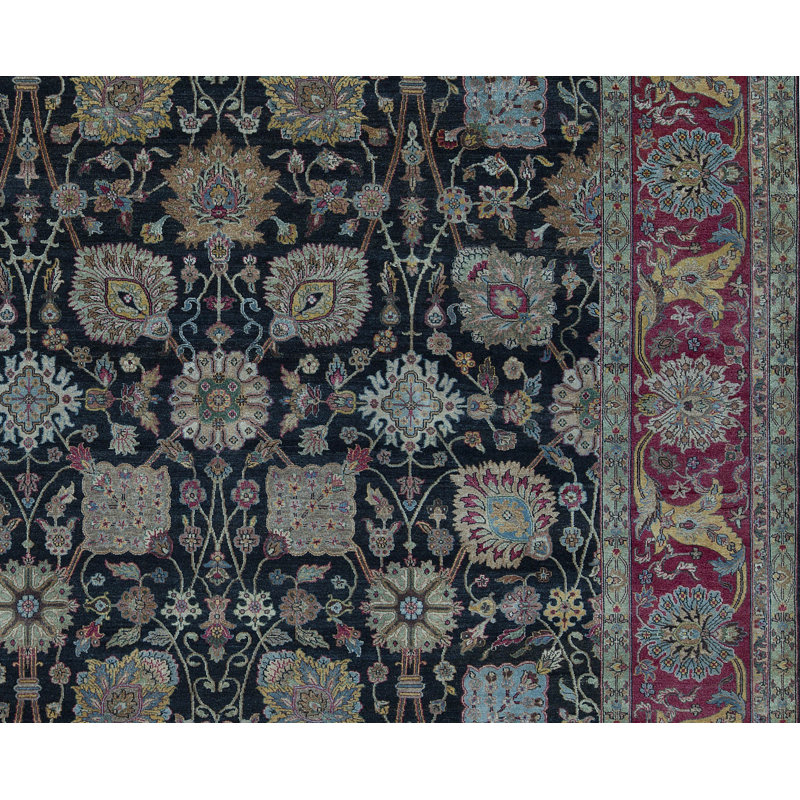 Tapis noir et rouge de haute qualité noué à la main