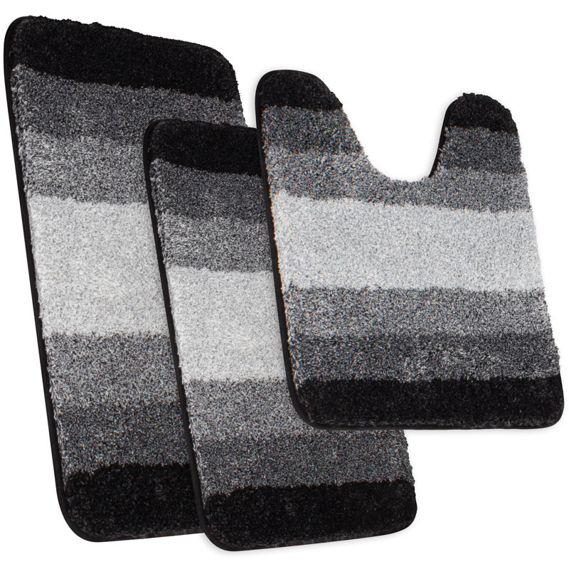 Murri Ombre Bath Rug Set, Bath Mat Set for Bathroom Water Absorbent Soft Microfiber Shaggy, Black